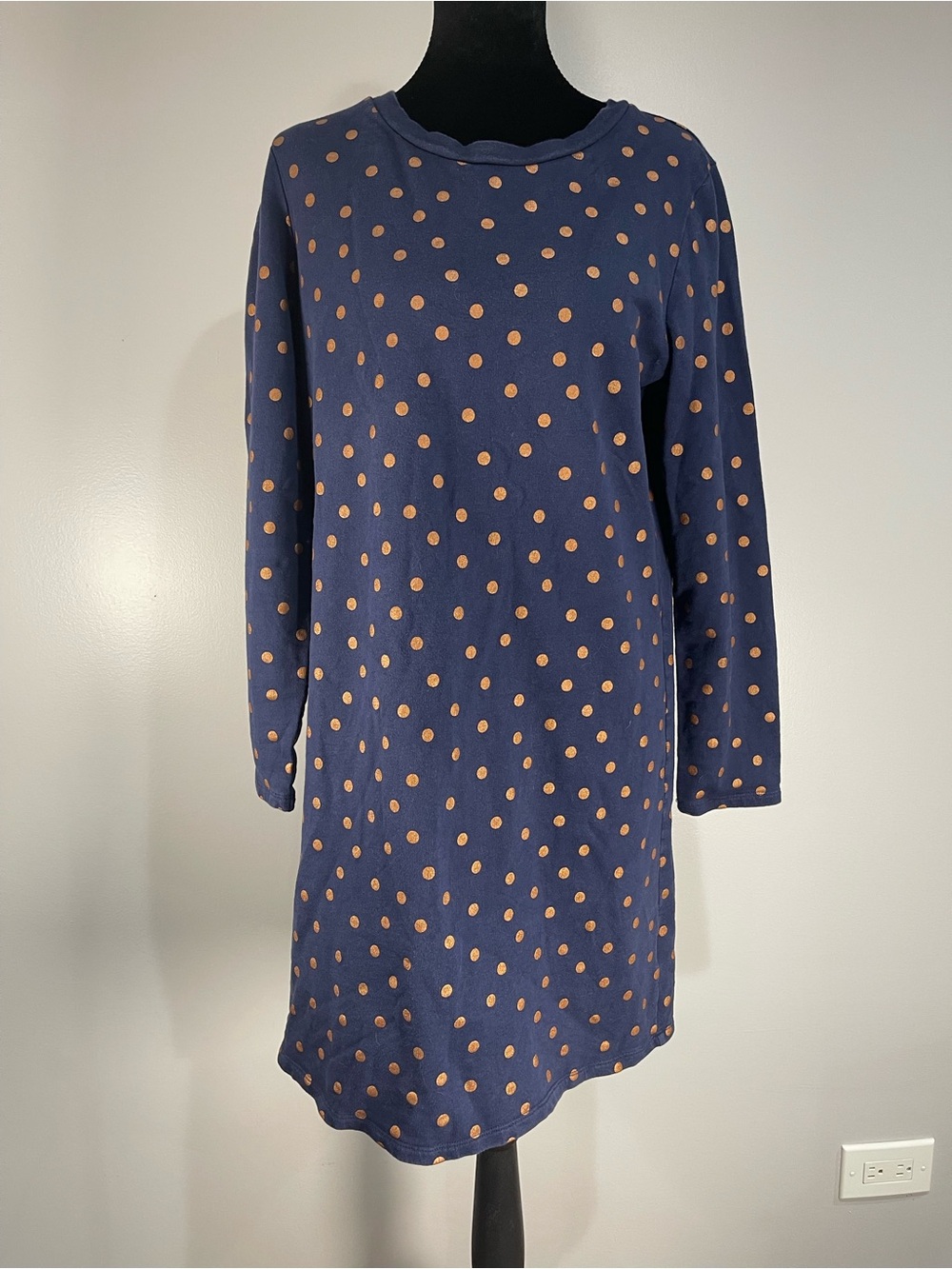 Boden Navy Metallic Gold Polka Dots Cotton Shift Dress US 10R
